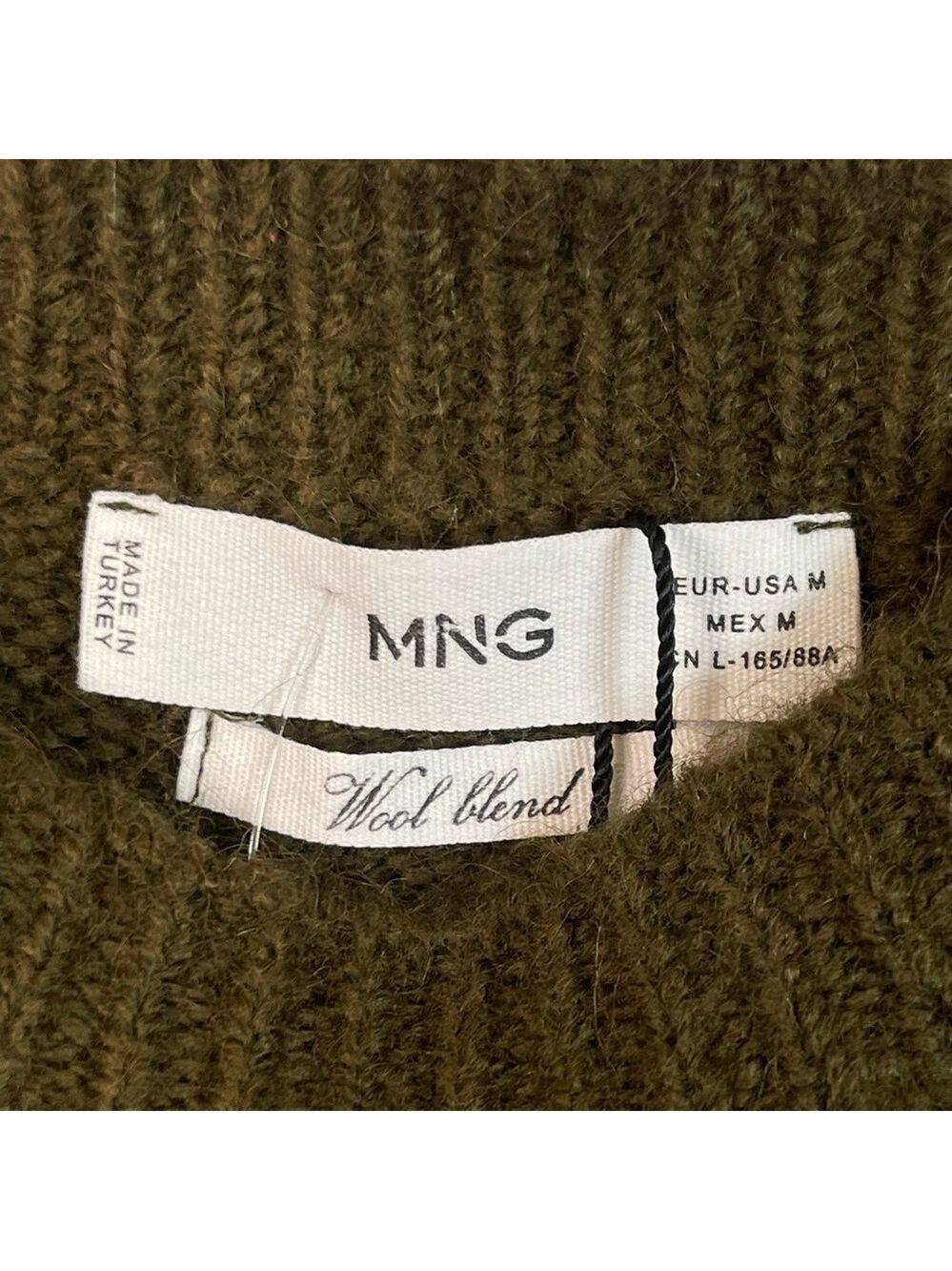 MNG Mango Green Knit Wool Blend Long Sleeve Crew Neck Sweater Size Medium - Picture 14 of 16